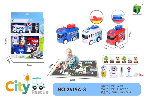 2619A3 HỘP XE CỨU THƯƠNG TRỚN 3C + BIỂN BÁO + 1 BÉ City Rescue 2618-3, 2618A-3, 2621A-3, 2619A-3