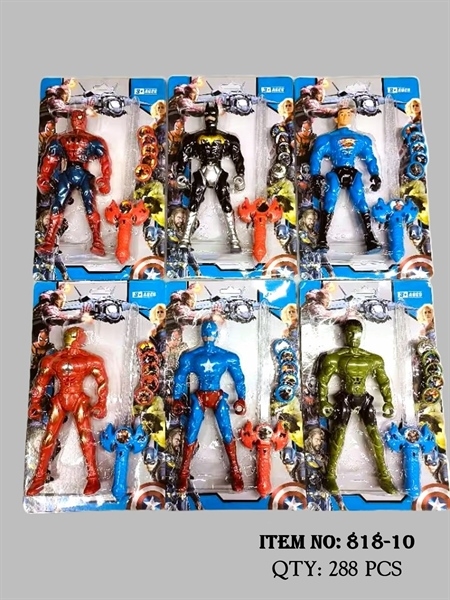 818-10 VỈ SIÊU NHÂN 1T AVENGER BẮN ĐĨA + 5 ĐĨA + 1C TAY CẦM PIN NÚT ĐÈN