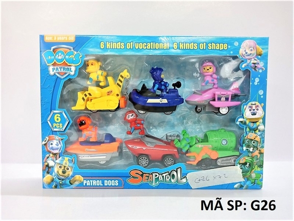 G26 HỘP XE CHÓ CỨU HỘ TRỚN 6C ĐỦ MẪU (MÁY BAY, XE LỬA, CÔNG TRÌNH, TÀU)