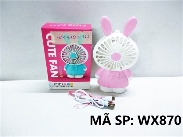 WX870 HỘP QUẠT BÀN PIN THỎ + SẠC USB + DÂY Cute Fan