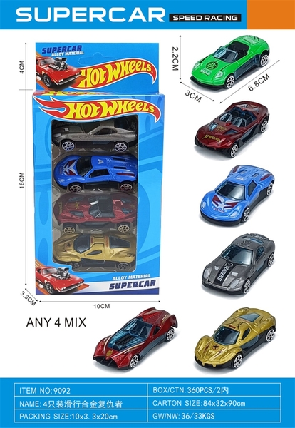 9092  VỈ HỘP XE HƠI SẮT TRỚN 4C ĐỦ MẪU