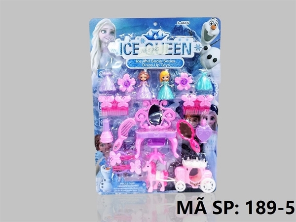 189-5 VĨ TRANG ĐIỂM XE NGỰA, BÀN TRANG ĐIỂM, LƯỢC, KẸP + 2C BABY KHUÔN Ice Queen