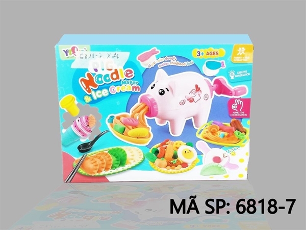 6818-7 HỘP ĐẤT SÉT LÀM MÌ, KEM + MÁY LÀM MÌ HEO 5 HŨ Pig Noodle & Ice Cream