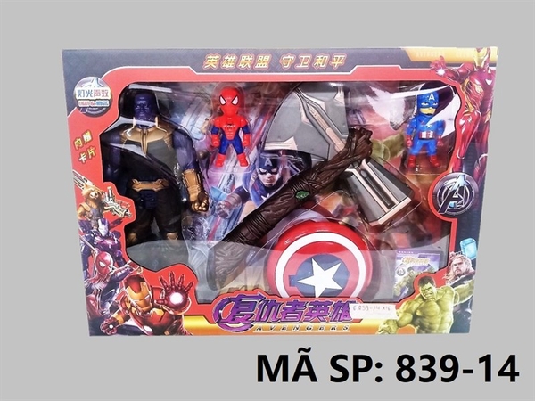 839-14 HỘP SN 1T AVENGER PIN + BÚA THOR 3 PIN + KHIÊN PIN NÚT ĐÈN + 2T SN NHỎ 839-13