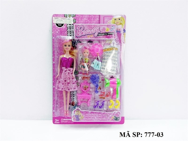 777-03 VĨ BABY 2C + 2 ÁO, BÀN TRANG ĐIỂM, MÁY SẤY, 3 ĐÔI GIÀY, NÓN, LƯỢC (1C LỚN, 1C NHÍ)