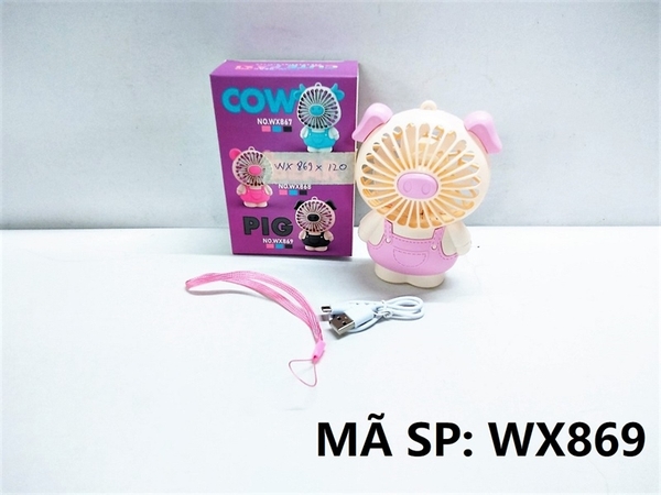 WX869 HỘP QUẠT BÀN PIN HEO + SẠC USB + DÂY Cute Fan WX867, WX868