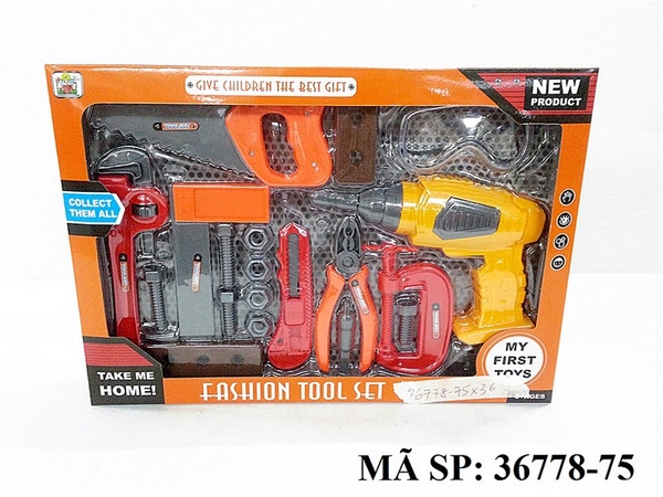 36778-75 HỘP KỀM BÚA KHOAN, CƯA, MẮT KIẾNG, THƯỚC, ỐC , VÍT 20 MIẾNG