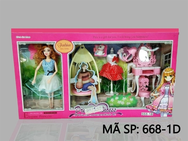 668-1D HỘP BABY 1C KHỚP, 1 ÁO + GHẾ XÍCH ĐU + BÀN TRANG ĐIỂM, GHẾ Dream Princess 668-1B