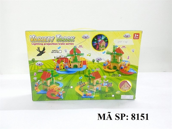 8151 HỘP ĐƯỜNG RAY XE LỬA CẦU VỒNG PIN + NHÀ + BIỂN BÁO 37 MIẾNG