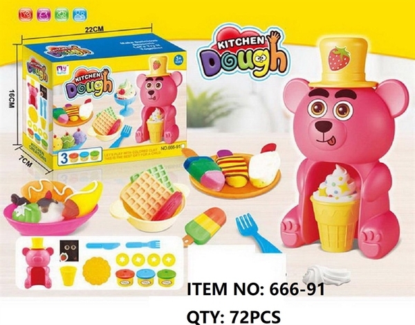 666-91 HỘP ĐẤT SÉT LÀM KEM + MÁY ÉP LÀM KEM GẤU + 3 HŨ 666-90