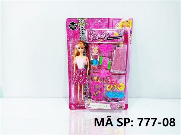 777-08 VỈ BABY 2C (1C LỚN, 1C NHÍ), 1 ÁO, VỢT, XE ĐẠP, VALI, VÁN TRƯỢT Beauty