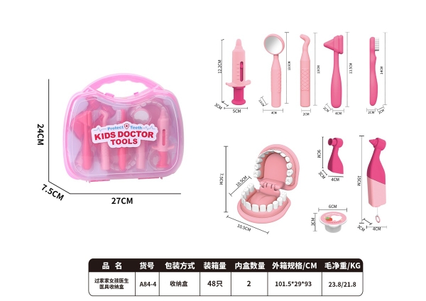 A84-4  HỘP VALI BÁC SĨ KHÁM RĂNG, BÀN CHẢI, HÀM RĂNG, KIM TIÊM