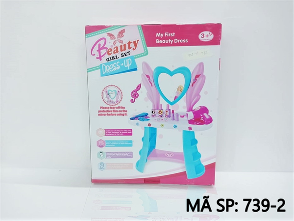 739-2 HỘP KỆ BÀN TRANG ĐIỂM GƯƠNG TIM, MÁY SẤY PIN, LƯỢC, KẸP