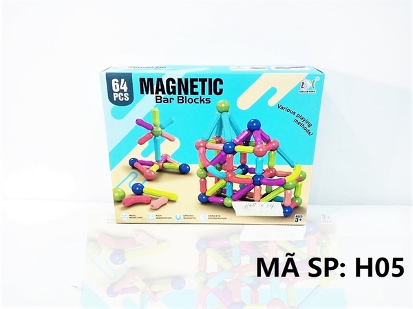 H05  HỘP XẾP HÌNH NAM CHÂM 64 MIẾNG   Magnetic Bar Blocks