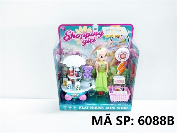 6088B VỈ HỘP BẾP XE ĐẨY DÙ SỮA, NƯỚC NGỌT, GIỎ ĐỒ, GẤU + 1C BABY NGƯỜI TUYẾT