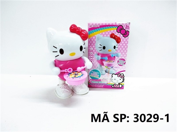 3029-1 HỘP MÈO KITTY PIN NHẠC ĐÈN NHẢY DANCING ĐÁNH TRỐNG (THÚ PIN) HELLO KITTY
