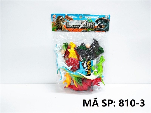 810-3 TÚI THÚ KHỦNG LONG 7C (4C LỚN, 3C NHỎ) + TRỨNG, Ổ TRỨNG, CÂY, THÀNH ĐÁ (PVC)