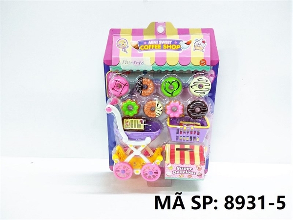 8931-5 VỈ BẾP XE ĐẨY SIÊU THỊ + GIỎ + BÁNH DONUT (MINI SWEET COFFEE SHOP) 8931-