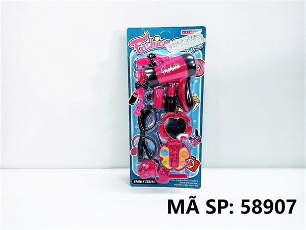 58907 VỈ TRANG ĐIỂM MÁY SẤY+ GƯƠNG+ MẮT KIẾNG+ SON+ CHÌA KHÓA+ KẸP TÓC (Fashion)