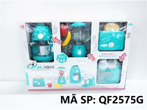 QF2575G HỘP BẾP PIN 4 MÓN (MÁY PHA CÀ PHÊ, MÁY XAY SINH TỐ, MÁY NƯỚNG BÁNH MÌ, MÁY TRỘN) Play At Home (XANH)