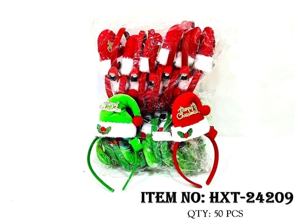 HXT-24209 BỊCH 12C CÀI TÓC NOEL NÓN ĐÈN CHỮ MERRY CHISTMAS (XANH ĐỎ)