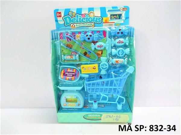 832-34 VĨ BẾP XE ĐẨY SIÊU THỊ + CÂN, KẸO, KHÂY, KẸP GẮP Delicious (XANH)