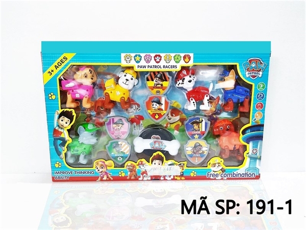 MC191-1 HỘP CHÓ CỨU HỘ 6C + XƯƠNG + 6 HUY HIỆU (Paw Patrol Racers) 191-1