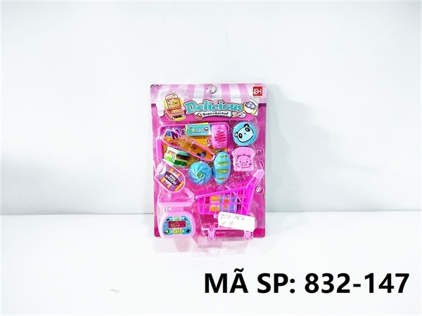 832-147 VỈ BẾP XE ĐẨY SIÊU THỊ + CÂN, KẸP, KHÂY, BÁNH (HỒNG)