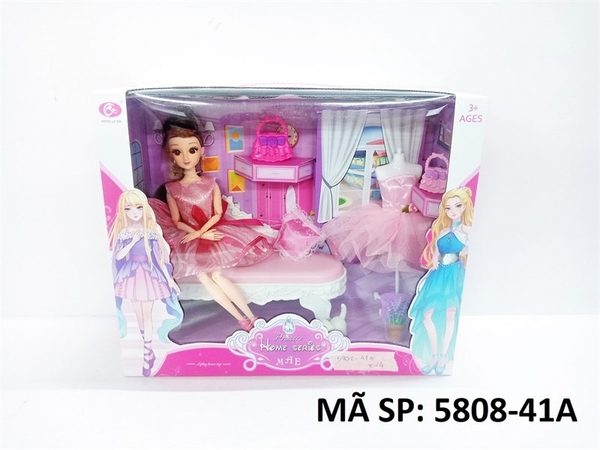 5808-41A HỘP BABY 1C KHỚP, MẮT THỦY TINH + 1C ÁO + GHẾ SOFA, 1 GỐI + 1C CHÓ