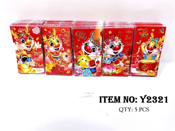 Y2321 XẤP 10C LÌ XÌ ĐỎ RỒNG ĐÁNH TRỐNG, CƯỠI CÁ, THỎI VÀNG CHỮ VIỆT