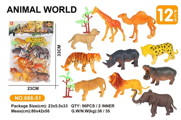 666-51 TÚI THÚ RỪNG 10C + 2C CÂY (CỌP, SƯ TỬ, BÁO, VOI, HÀ MÃ)