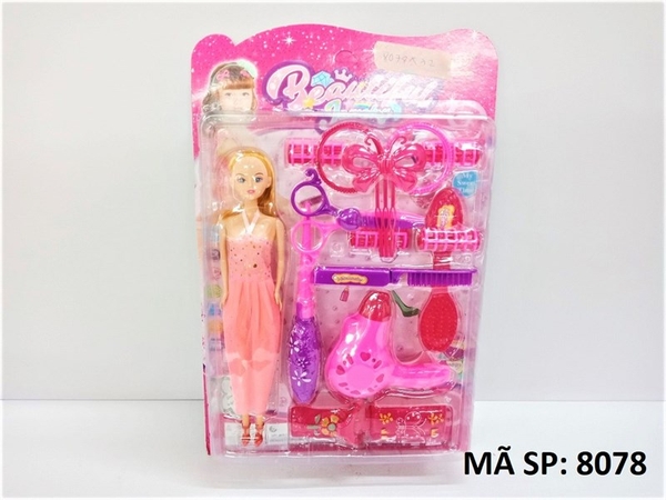 8078 VỈ TRANG ĐIỂM MÁY SẤY, KÉO, PHẤN, CÀI TÓC BƯỚM , MÁY UỐN TÓC, LƯỢC + 1C BABY (Sweet Girl) 8074 - 8081