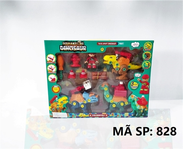 828 HỘP KHỦNG LONG 3C (BẠO CHÚA, CỔ DÀI, TÊ GIÁC) + ỐC VÍT + GỖ, TRỤ NƯỚC, LÍNH CỨU HỎA