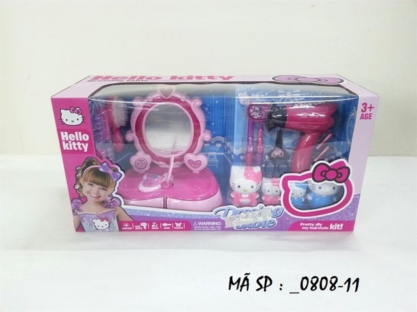 _0808-11 HỘP BÀN TRANG ĐIỂM +MÁY SẤY+ LƯỢC+ KÉO+ 4C MÈO KITTY