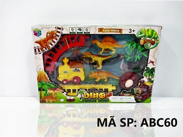 ABC60 HỘP ĐƯỜNG RAY XE LỬA PIN + 3C KHỦNG LONG, CÂY, Ổ, TRỨNG Dino Forest Train ABC-60