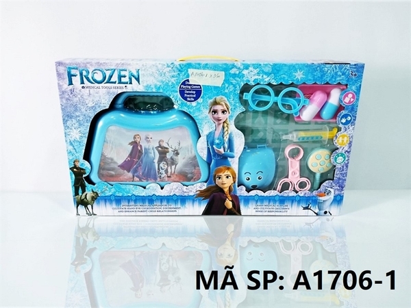 A1706-1 HỘP VALI BÁC SĨ KHÁM RĂNG, MẮT KIẾNG, KÉO, THUỐC, KIM TIÊM FROZEN (NGƯỜI TUYẾT) XANH