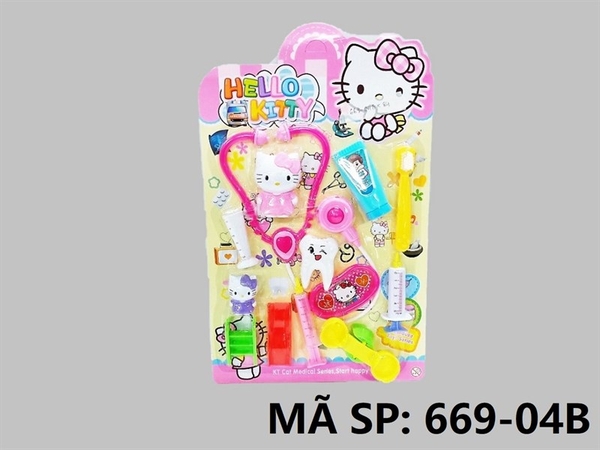 669-04B VỈ BÁC SĨ RĂNG + 2C MÈO KITTY + TAI NGHE, BÀN CHẢI, BẬP BÊNH, CẦU TUỘT Hello Kitty