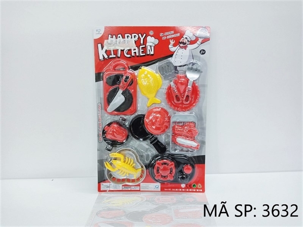 MC3632 VĨ BẾP GAS ĐƠN 1 NỒI, 1 CHẢO, TÔM, CÁ, CẢI, BẮP, RỔ, THỚT, DĨA, DAO, GIÁ Happy Kitchen