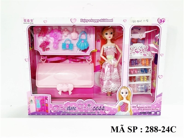 288-24C HỘP BABY 1C KHỚP, MẮT THỦY TINH + TÚI XÁCH + KỆ GIÀY, 9 ĐÔI GIÀY