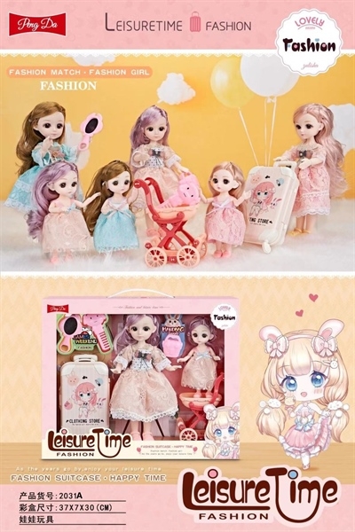 2031A HỘP BABY 2C KHỚP, MẮT THỦY TINH + VALI + XE ĐẨY SIÊU THỊ