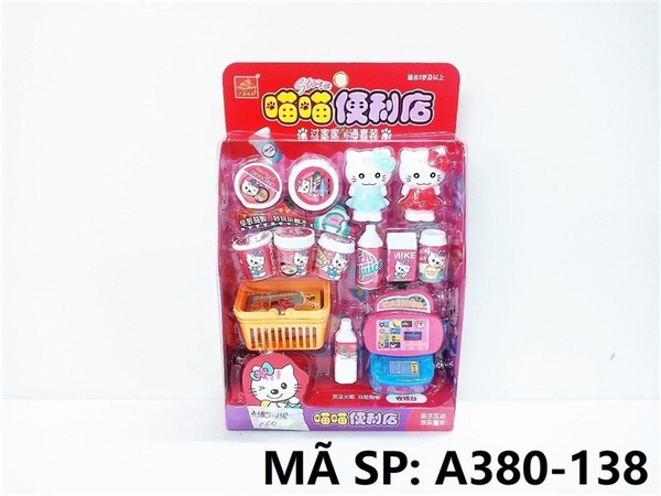 A380-138 VĨ BẾP MÁY TÍNH TIỀN SIÊU THỊ + GIỎ + 2C MÈO KITTY