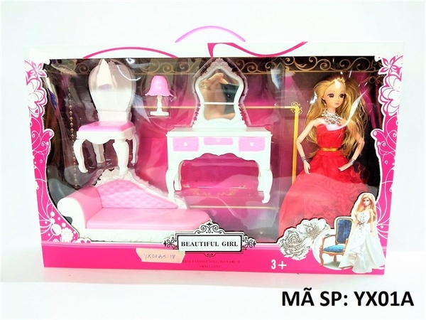 YX01A HỘP BABY 1C KHỚP, MẮT THỦY TINH, ĐẦM DÀI, GHẾ SOFA, BÀN TRANG ĐIỂM, GHẾ, GƯƠNG, ĐÈN NGỦ (Beautiful Girl)