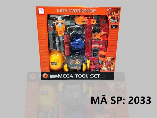 2033 HỘP KỀM BÚA, KHOAN, MẮT KIẾNG, TUA VÍT, NÓN BẢO HỘ 56 MIẾNG Kids Workshop 2009, 2031, 2097, 2098, 2115