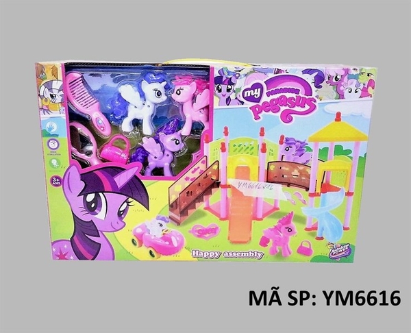 YM6616 HỘP CÔNG VIÊN CẦU TUỘT + 3C NGỰA PONY + LƯỢC+ GƯƠNG+ TÚI XÁCH