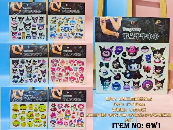 GW1  TÚI 20 MIẾNG HÌNH XĂM DÁN SANRIO ĐỦ MẪU
