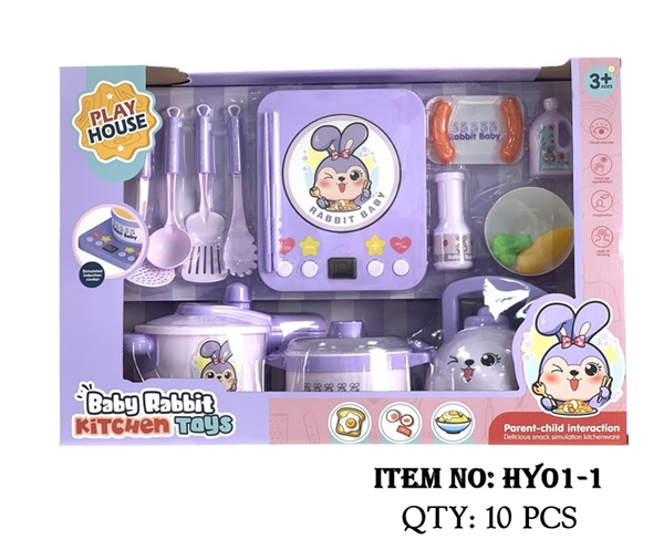 HY01-1 HỘP BẾP ĐIỆN TỪ PIN THỎ, NỒI, ẤM NƯỚC, MUỖNG