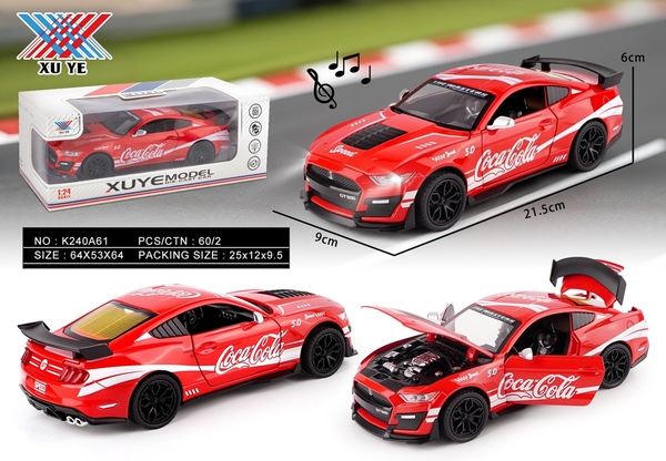 K240A61  HỘP XE HƠI COCA SẮT MÔ HÌNH, MỞ CỬA, CỐP TRƯỚC PIN NÚT NHẠC ĐÈN