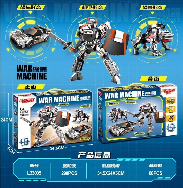 L33005  HỘP LOGO RÁP ROBO BIẾN HÌNH XE HƠI, KHỦNG LONG  298 MIẾNG