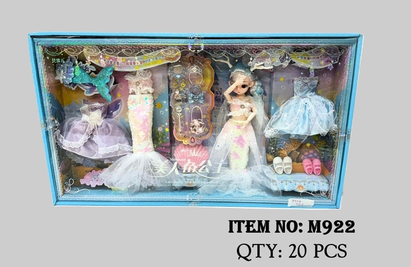 M922  HỘP BABY 1C NGƯỜI CÁ KHỚP, MẮT THỦY TINH + 5 ÁO + GIÀY + PHỤ KIỆN