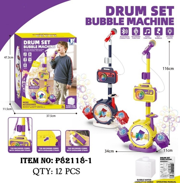 P82118-1  HỘP MICRO KARAOKE PIN NHẠC, TRỐNG ĐÁNH THỔI XÀ BÔNG PIN